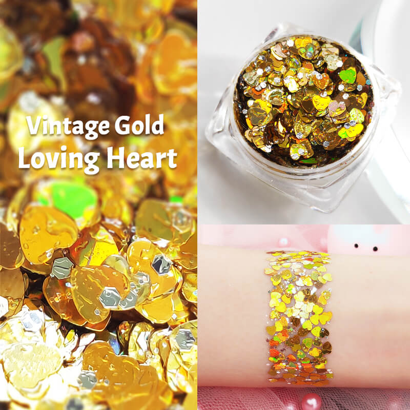 TTDeye Vintage Gold Loving Heart Glitter Gel