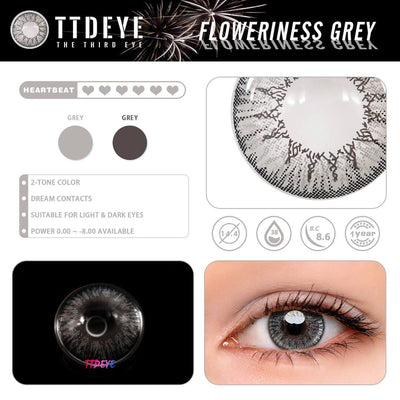 TTDeye Floweriness Grey Colored Contact Lenses