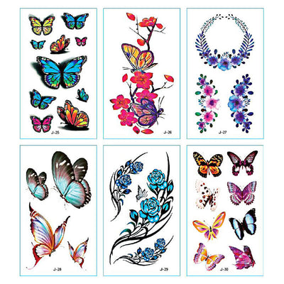 TTDeye Flower & Butterfly 30 Piece Tattoo Stickers